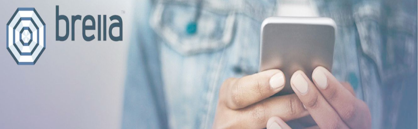 hands holding a phone with word Brella image